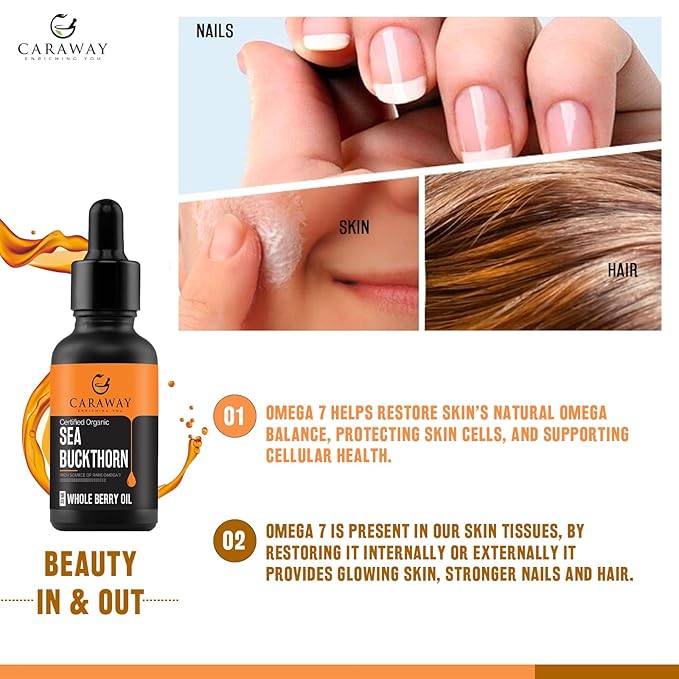 CARAWAY Sea Buckthorn Oil – Whole Berry – 1 Fl Oz | Super Critical Extract of Himalayan Sea Buckthorn Berries rich in Omega-7 Fatty Acids