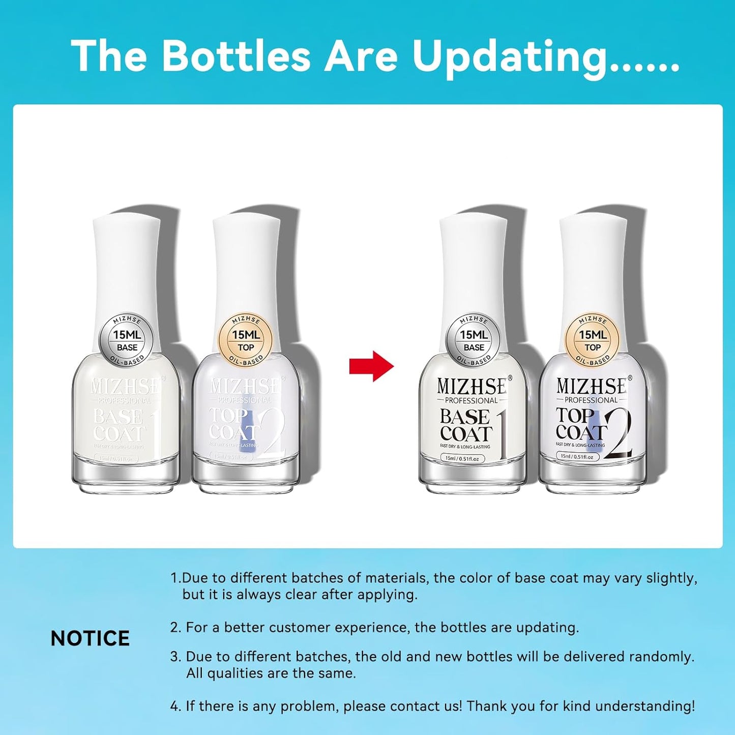 MIZHSE Base and Top Coat Nail Polish Quick Dry, 15 ml 0.5 fl oz Basic Nail Polish Non Gel Air Dry Fast, Protective High-Glossy Shiny Clear Long Lasting Nail Art Manicure at Home