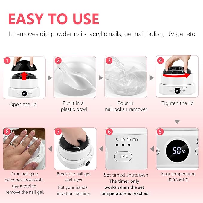 Electric Nail Soaking Bowl, Adjustable Temperature 86°F-140°F, Soak off Bowl Manicure Bowls Nail Soaking Dip Powder Acrylic Nails Gel Polish Remover Machine, White