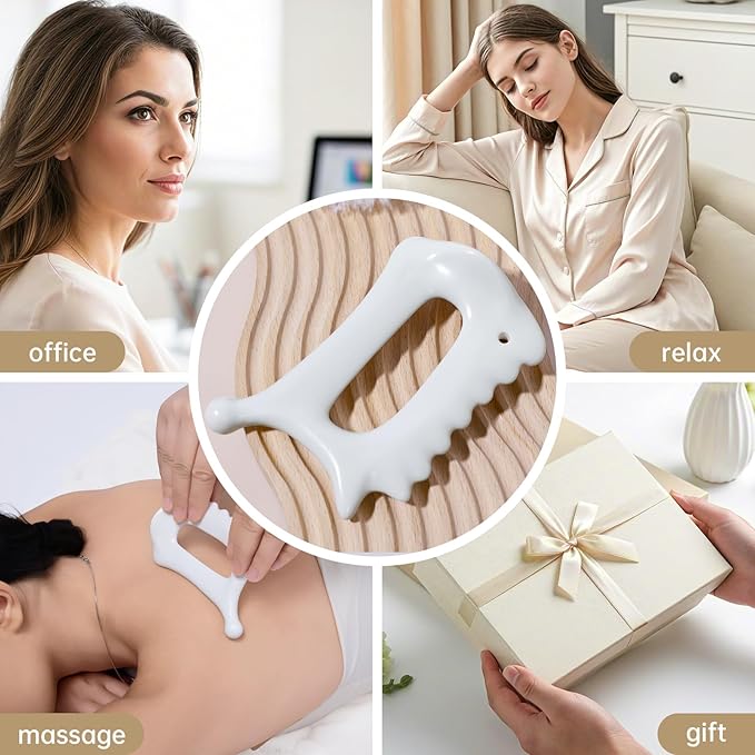 6-in-1 Ceramic Body Gua Sha Tool,Guasha Massager Tool for Body and Lymphatic Drainage,Gua Sha Facial Tool for Jaw Lifting&Puffiness,Muscle Scraper for Stress Relief,Self Care Gifts for Women