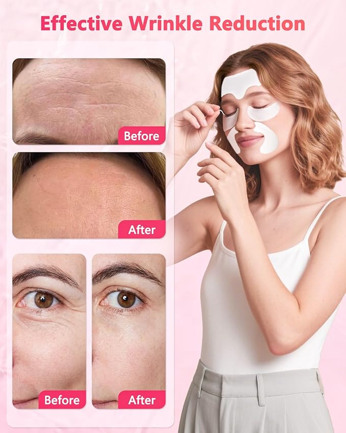 3 IN 1 Forehead, Smile Line & Under Eye Wrinkle Patches, Overnight Facial Wrinkle Treatment with Hyaluronic Acid, Collagen to Lift Lines for Women, 60 Patches
