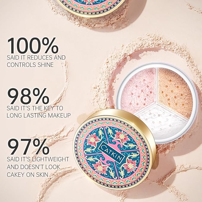 CATKIN Loose Setting Powder - Translucent Matte Finishing Powder, 3 Colors Even Skin Tone, Oil Control Makeup Pore Minimizing Powder with Velour Puff (0.42oz, C02 Matte for Oily Skin)