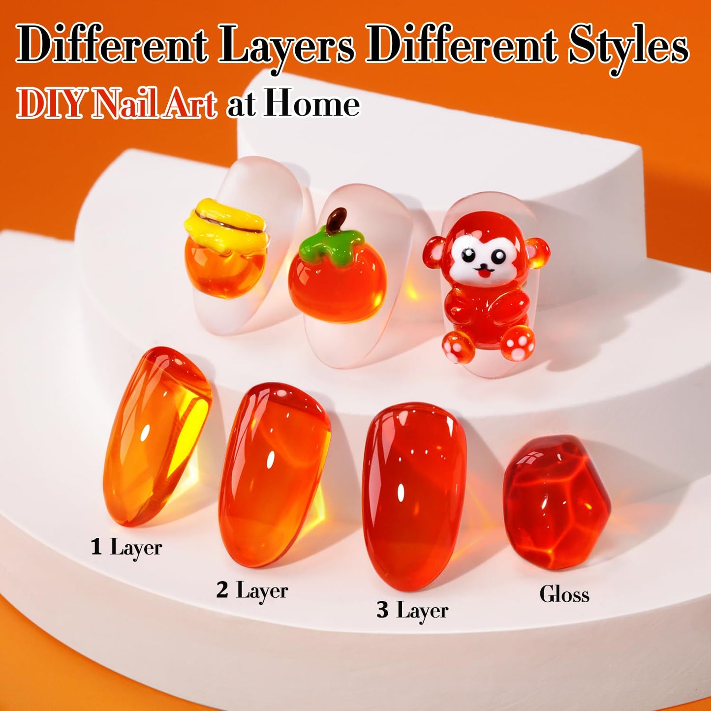 Double Rhythm 0.5 Oz Jelly Gel Polish Same Color Same Bottle Sheer Neutral Natural Light Milky Pastel 15ML Translucent Polish Art DIY at Home (Orange-A1635)