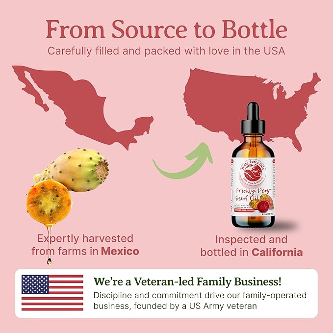 Bella Terra Oils - Prickly Pear Seed Oil 8 oz - The Symmetry of Cactus Extract & Barbary Fig, Overflowing with Vitamin B & Zinc, A Precious Skin Delight