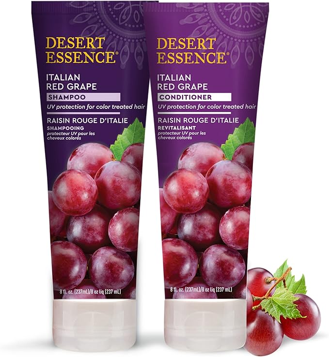 Desert Essence, Italian Red Grape Shampoo, 8.0 fl. Oz. - Gluten Free - Vegan - Cruelty Free - Moisturizing Shampoo - UV Protection - Color Treated Hair