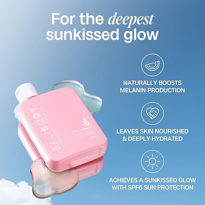 Bali Body Watermelon Tanning Oil SPF 6 | Infused with Natural Oil | Fruity Scent Summer Essential for Golden Deep Glow | Vegan, Cruelty Free (100ml/3.4 fl oz)