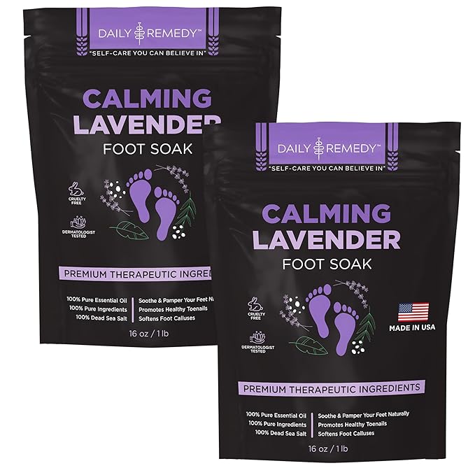 Daily Remedy Calming Lavender Foot Soak with Epsom Salt - 2 PACK -Foot Soak Soothes Sore Tired Feet, Athletes Foot & Remove Foot Odor. Best Foot Spa Pedicure Set