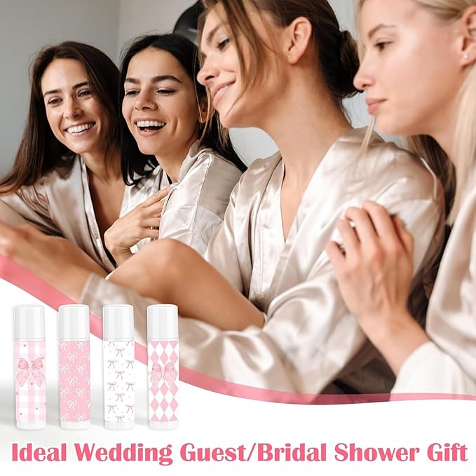 50 Pcs Pink Bow Lip Balm Bulk, Pink Lip Care, Moisturizing and Nourishing Lip Balm Gifts for Girls Women Employee Bachelorette Birthday Party Favors Guest