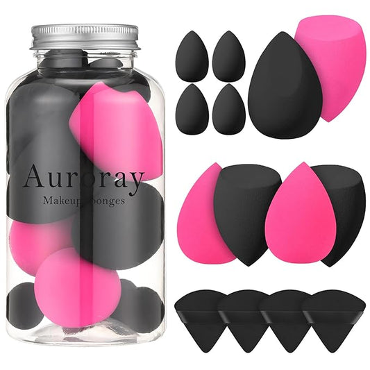 14 Pcs Makeup Sponges,Beauty Sponges Blender with 4 Pcs Powder Puff and 4 Pcs Mini Make up Sponges Valentine's Day Gift,Mother's Day Gift for Women Liquid,Foundation,Powder,Concealer(Black,Hot pink)