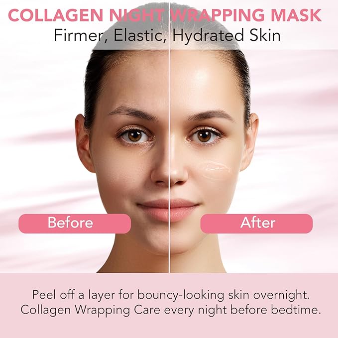 Collagen Night Wrapping Mask, Collagen Jelly Face Masks with Jelly Brush, Peel Off Face Mask for Facials Professional Korean Skin Care, Elasticity & Hydration Care Overnight Mask for Women