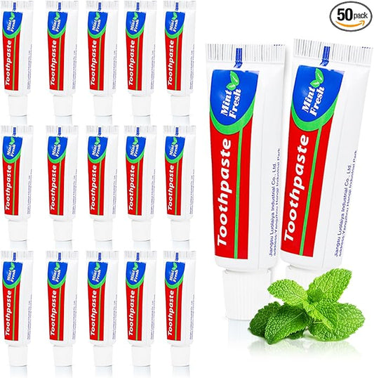 50 Tubes Bulk Travel Size Toothpaste,Miniature 0.88 oz(25g) Small Toothpaste Travel Size Bulk 1.3x3.93 inches Peppermint Mini Disposable Toothpaste for Hotel,Guests,Homeless,Charity