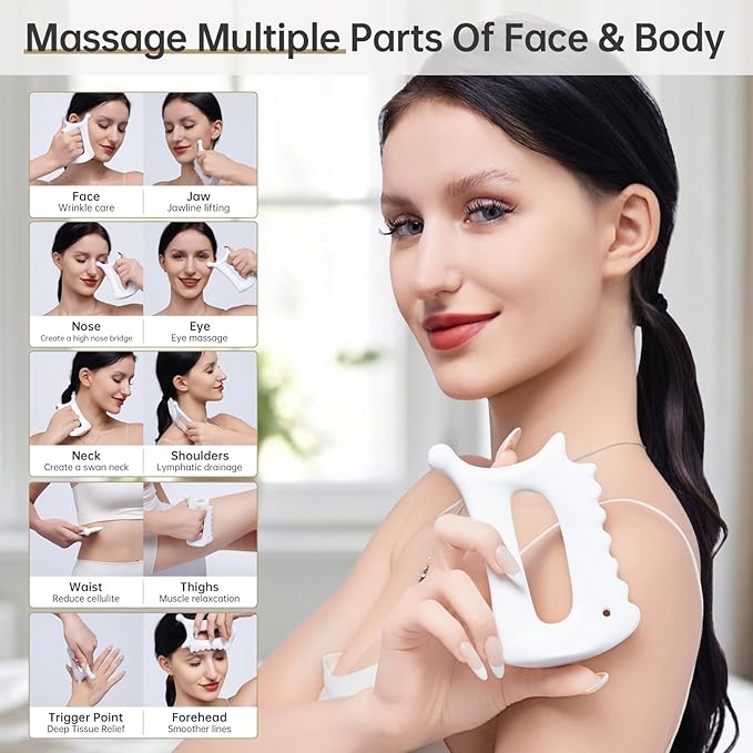 6-in-1 Ceramic Body Gua Sha Tool,Guasha Massager Tool for Body and Lymphatic Drainage,Gua Sha Facial Tool for Jaw Lifting&Puffiness,Muscle Scraper for Stress Relief,Self Care Gifts for Women