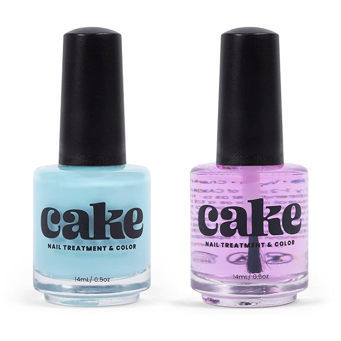 CAKE Power Boost Nail Strengthener & Nail Polish Duo: Color ""Perfect Day at Coco Cay"" - Keratin, Vitamin E, & Biotin Enriched, Nail Growth & Nail Hardener, (1 FL oz) CAKE Nail Treatment & Color, 2