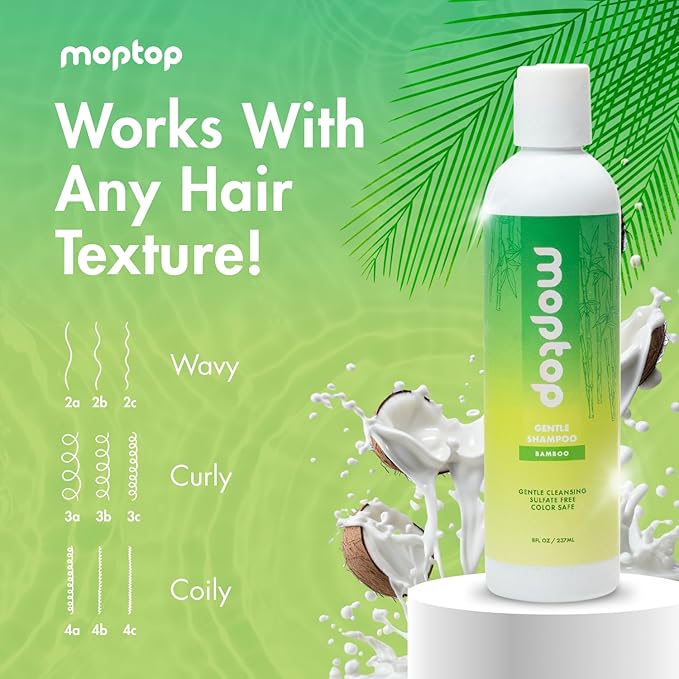 MopTop Gentle Shampoo – Every Day Curly Hair Shampoo, Improves Moisture & Reduces Frizz, Sulfate & Paraben Free Hair Care for Straight, Wavy, Curly, Coily Hair (Bamboo, 2pk)