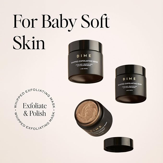 DIME Beauty Whipped Exfoliating Mask, Face Scrub and Cleanser, Lactic Acid and Salicylic Acid Scrub, 2 oz / 60 ml
