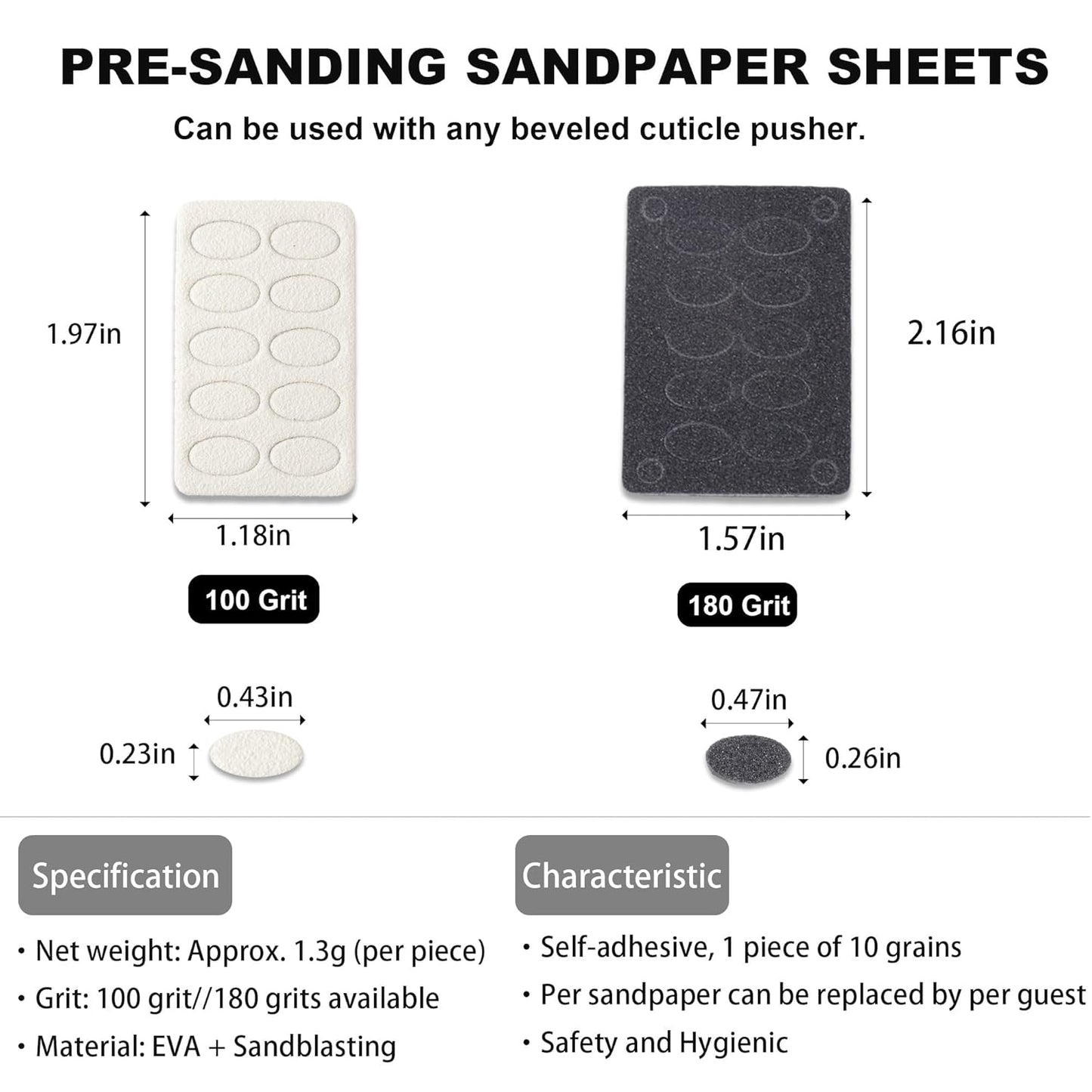 Cuticle Pusher Cuticle Nipper Set, Russian Pre-Treatment Nail Pushers, Cuticle Remover with 100/180 Grit Sandpaper, 7mm Full Jaw Cuticle Trimmer, Nail Care for Manicure Pedicure Nail Art