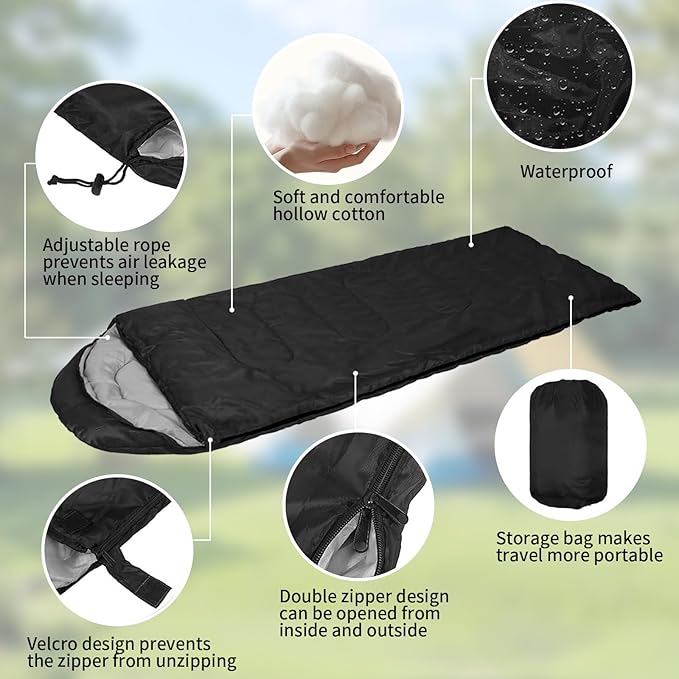 6 Pack Camping Sleeping Bags for Adults Bulk Cotton Liner 4 Seasons Lightweight Warm Waterproof with Compression Sack for Backpacking Hiking Homeless, Camping Gear Essential