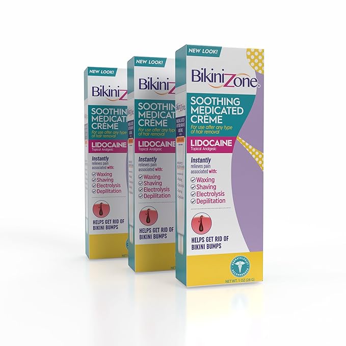 Bikini Zone Medicated After Shave Crème with Soothing Lidocaine, 1 Oz, 3 Pack