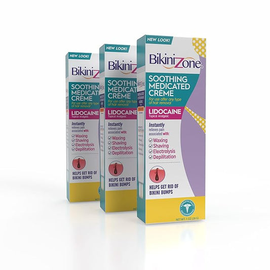 Bikini Zone Medicated After Shave Crème with Soothing Lidocaine, 1 Oz, 3 Pack