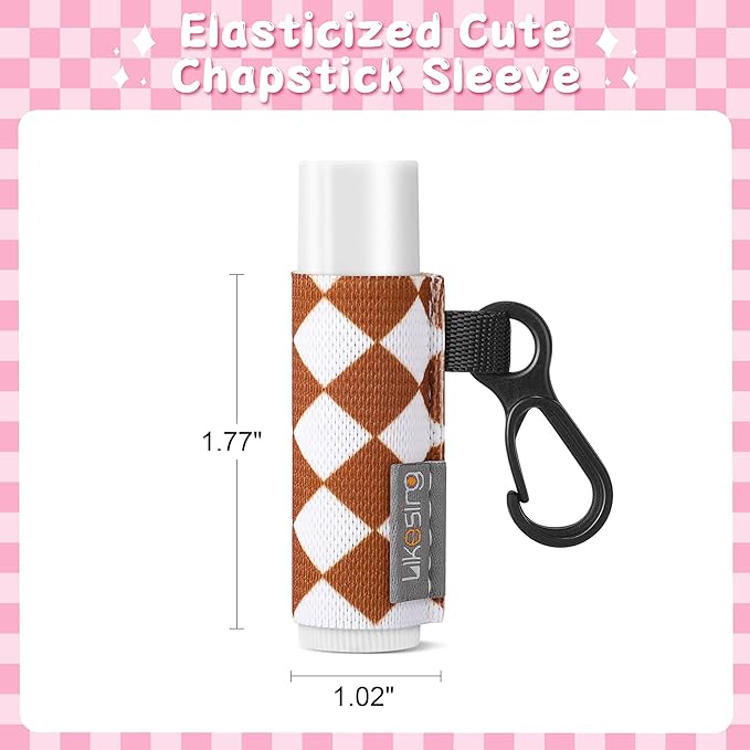 Chapstick Holder Keychain, Lip Balm Holder Sleeve Pouch with Clip On, Lip Gloss Lipstick Holder Keychain Fits More Standard Lip Balm, Gift for Women Girls Boys and Man(Checkerboard)