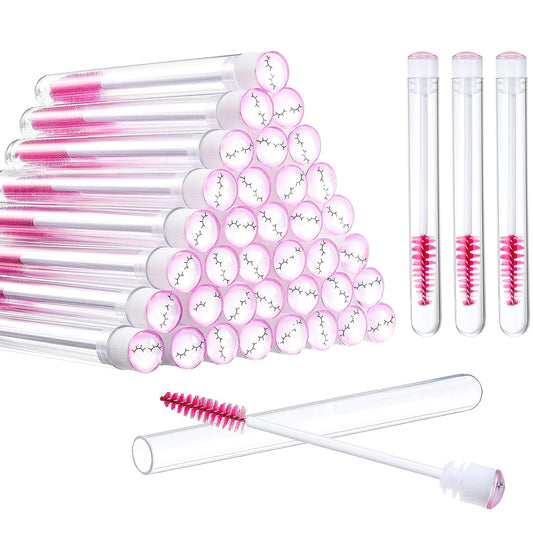 80 Pieces Disposable Mascara Brushes Tubes Set, 40 Pieces Empty Mascara Wand Tube with 40 Pieces Eyelash Brush Makeup Tool for Eyelash Extension(Pink Eyelash Style)