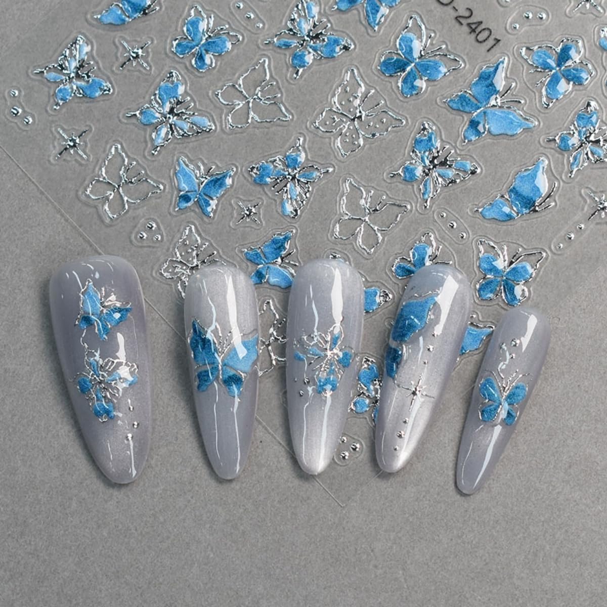 5D Butterfly Nail Stickers 6 Sheets Embossed Butterfly Nail Decals Pink Purple Self Adhesive Nail Art Stickers for Gel/Acrylic Nails, DIY Gift, Women Manicure Decorations