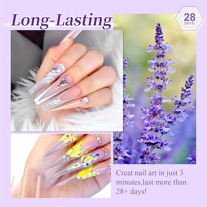 SAVILAND Builder Nail Gel Set - 2 Basic Colors Nail Extension Kit with Foundation Gel Top Gels LED Lamp Brush 100 Pcs Nails Forms at Home Salon