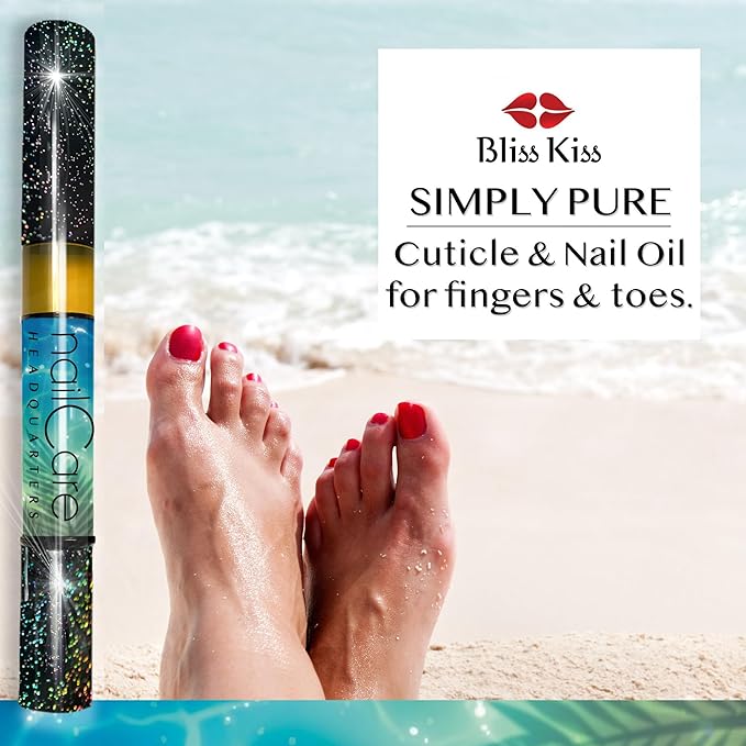 Cuticle Oil Pen for Nails - Nail Strengthener & Growth Serum for Damaged Nails, Hangnails w/Jojoba cuticle oil—Butt Naked Fragrance - Holographic Glitter Pens 4-Pack