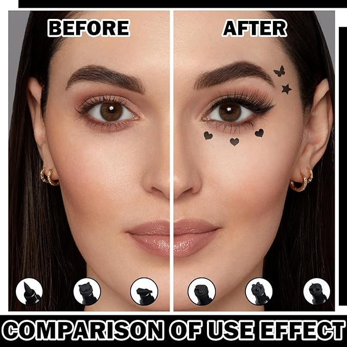 5PCS Black Liquid Eyeliner Stamps Set,Double-side Winged Eyeliner Stencil Pen,Waterproof Long Lasting Eye Liners Stamp Eyeliner Pencil Tattoo Makeup Tools with Heart,Flower,Star,Butterfly,Cone Shapes