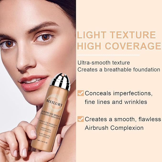 AirBrush Foundation Spray Set, Spray Foundation Makeup and Hydrating Face Air Primer Kit, Longwear Waterproof Liquid Matte Foundation Mist for Flawless Look (02 Beige)