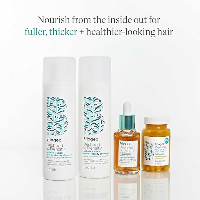 Briogeo Destined For Density Caffeine + Biotin Peptide Density Shampoo and Conditioner Set, Increases Hair Thickness and Volume for Fine or Thinning Hair, Vegan, Cruelty-Free, 2 x 8 fl oz