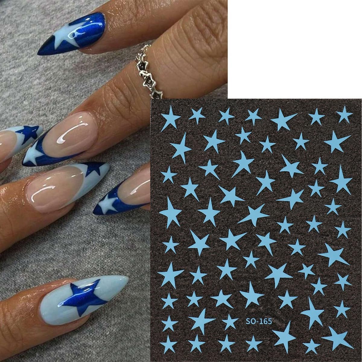 14 Sheets Star Nail Stickers 3D Glitter Nail Decals Gold White Blue Pink Silver Black Stars Nail Art Stickers Geometry Star Nail Sticker Nail Art for Women DIY Manicure Decorations