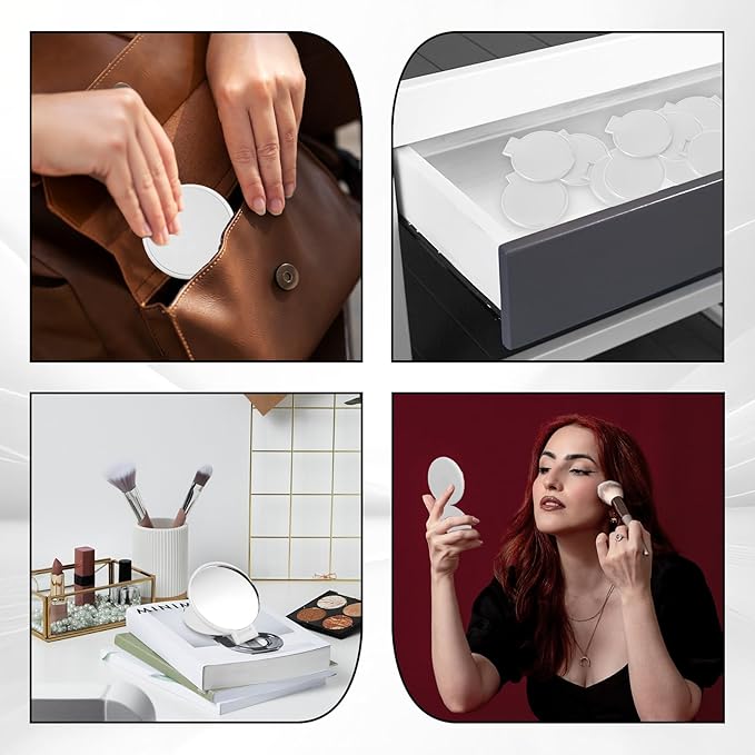 50 Pcs Round Compact Folding Portable Pocket Mirror for Purse Mini Folding Makeup Mirrors Vintage Travel Makeup Mirror for Women Daily Use (White)