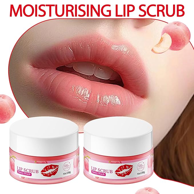 2PCS Peach Conditioning Lip Scrub Kit,Moisturizing Lip Sleeping Mask Long Lasting Hydrating Lip Scrubber Exfoliator Lip Care Products for Men & Women