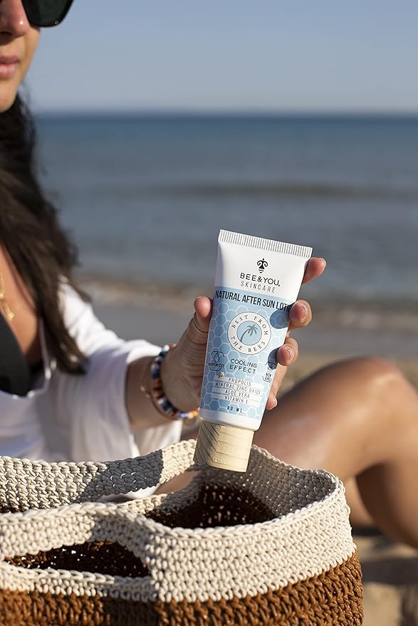 Bee and You After Sun Lotion, Aloe Vera, Propolis Extract, Cooling, Mineral-Based Zinc Oxide, Vitamin E, 100% Natural Sunburn Relief Treatment, 80ml