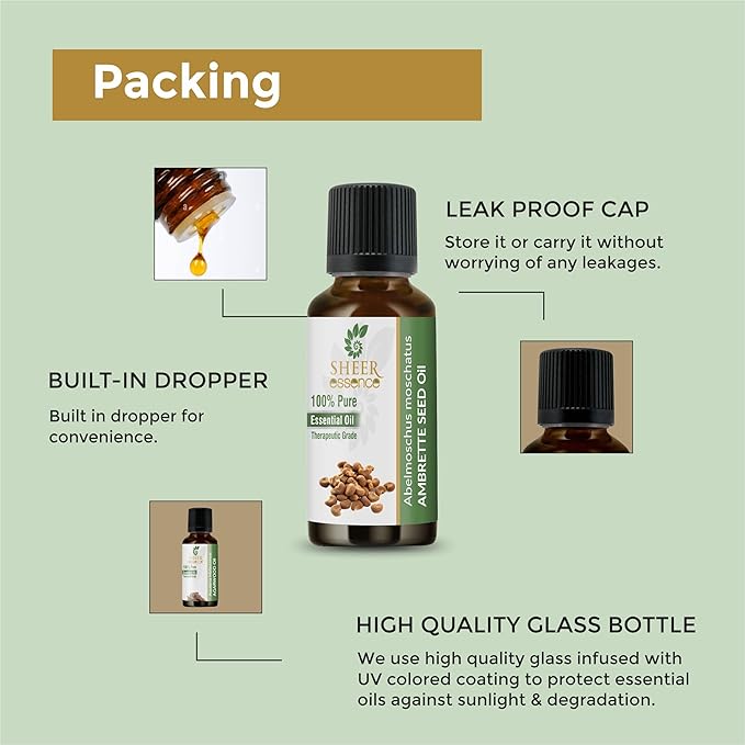 Ambrette Seed Oil (Abelmoschus Moschatus) Essential Oil 100% Pure Natural Undiluted Uncut Therapeutic Grade Oil 8.45 Fl.OZ