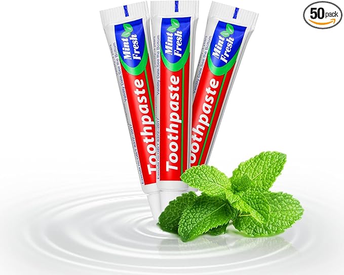 50 Tubes Bulk Travel Size Toothpaste,Extra Small 0.35oz Small Toothpastes Travel Size Bulk 0.8x3.5 inches Peppermint Mini Disposable Toothpaste for Hotel,Guests,Homeless,Charity