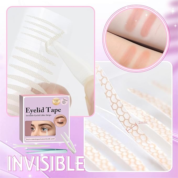720PCS Invisible Eyelid Tape - Eyelid Lifter Strips - Eyelid Tape for Hooded Eyes Invisible, Instantly lifts loose Skin Around The Eyes Without Surgery, Creating Deep, Natural-looking Eyelids Easily