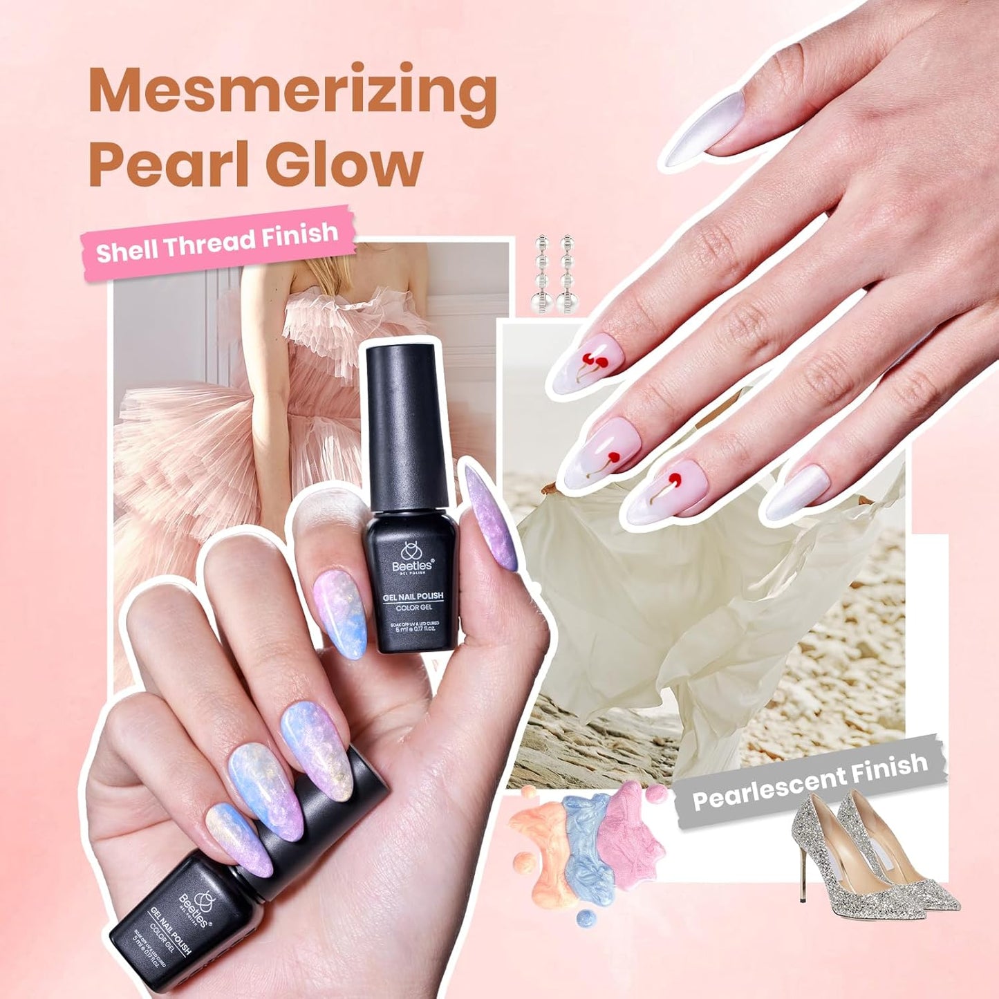 Beetles 100 Colors Gel Nail Polish Set, 119 PCS Nail Polish Kit All Season Cat Eye Pink Blue Jelly Glitter Pearl Gel Polish & 5Pcs Base Top Coat Soak off UV Manicure Nail Art Home Gifts for Women