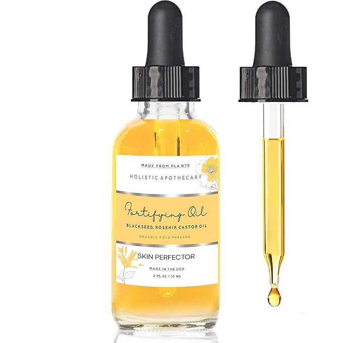 Black Seed, Rosehip & Castor Oil Organic Cold Pressed Fortifying Anti Aging Miracle Facial Moisturizer Face Serum Glow Oil Hydrates Dry Wrinkled Skin Premium Natural Skincare Glass Bottle
