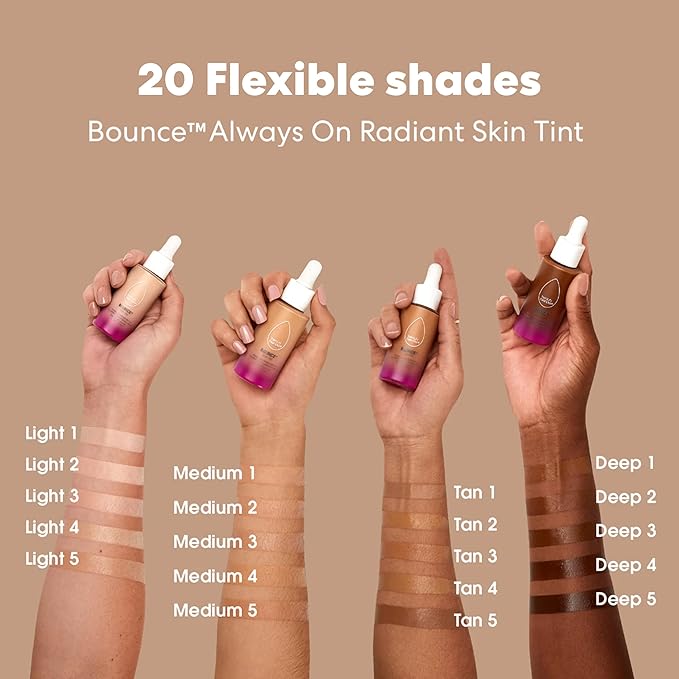 Beautyblender 12-Hour Always on Radiant Skin Tint, Breathable Serum Foundation Stays Put for All Day Long Wear, Infused with Hyaluronic Acid & Niacinamide, Medium 1