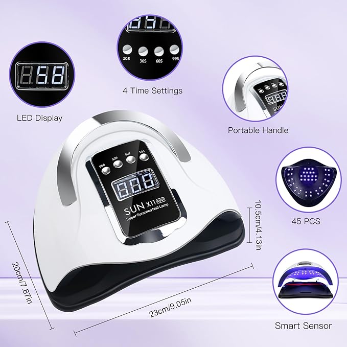 Wisdompark UV LED Nail Lamp 180W, UV Light for Gel Nails with 45Pcs Lamp Beads and Automatic Sensor/4 Timer Settings Professional Nail Dryer for Gel Polish Manicure Art Tools for Home Salon