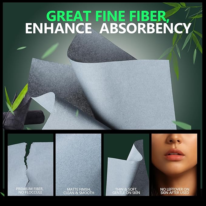2400PCS Blotting Paper for Oily Skin, Natural Bamboo Charcoal Blotting Paper, 100 * 70MM Large Oil Blotting Sheets for Face, Makeup