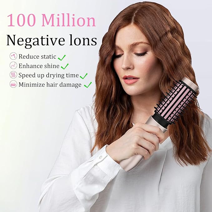 Cordless Hair Curling Iron Brush, Travel Curl Brush, 3-in-1 Portable Curling Iron Cordless, Plasma Thermal Hair Brush, 7000mAh USB Rechargeable Curling Wand, Mini Hot Curlings Brush-Blush Pink