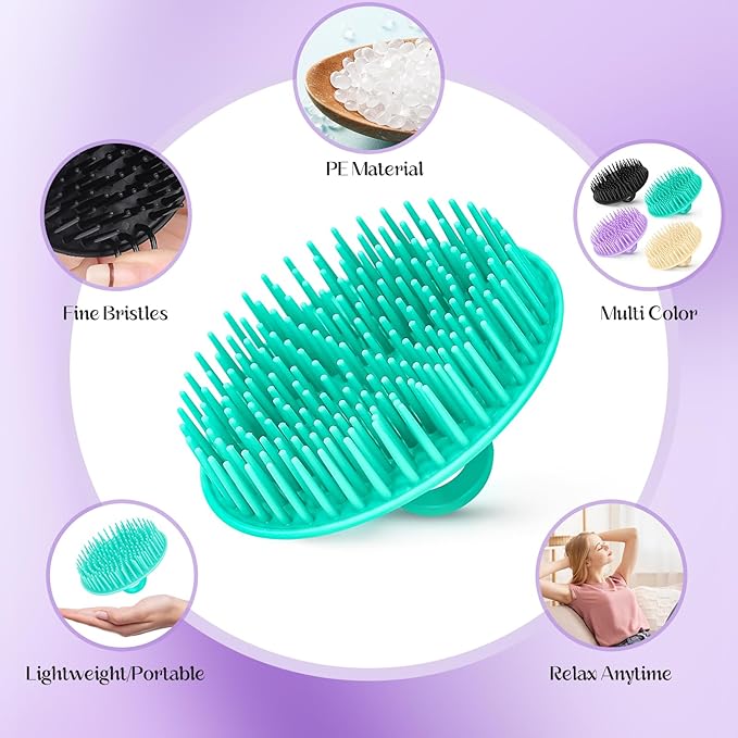 4Pack Hair Scalp Exfoliator Brush Dandruff Cleaning Brush, Flexible Scalp Massager Brush, Shower Scalp Shampoo Brush for Home, Office, Travel and Pets(BK/Startlight/Teal/Lavender)