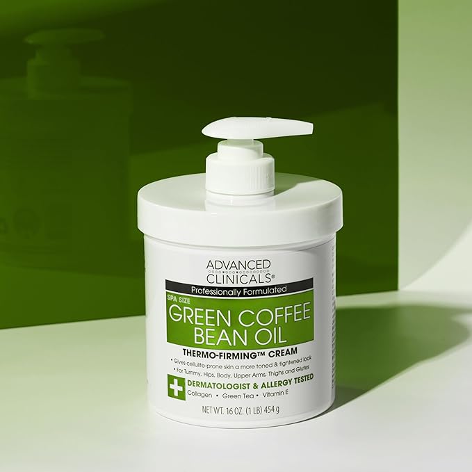 Advanced Clinicals Green Coffee Bean Thermo - Firming Body Lotion | Caffeine Infused Collagen Cream Moisturizer & Body Cream For Women, Stomach, Legs, & To Improve Look Of Textured Crepey Skin, 16 Oz