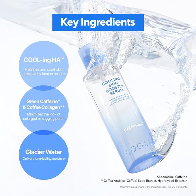 Cell Fusion C Cooling Skin Booster Serum, Hydrating First Serum for Pore Care and Cooling, Nano Hyaluronic Acid + Green Caffeine, 5.07 fl.oz / 150ml