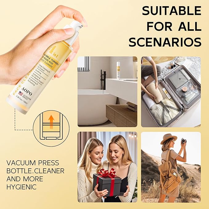 4 in 1 Bubble Turmeric Face Wash - Turmeric Kojic Acid Foaming Face Cleanser - Exfoliation Deep Cleansing of Facial Skin - Suitable for Sensitive & Acne Skin - 3.38 fl.oz