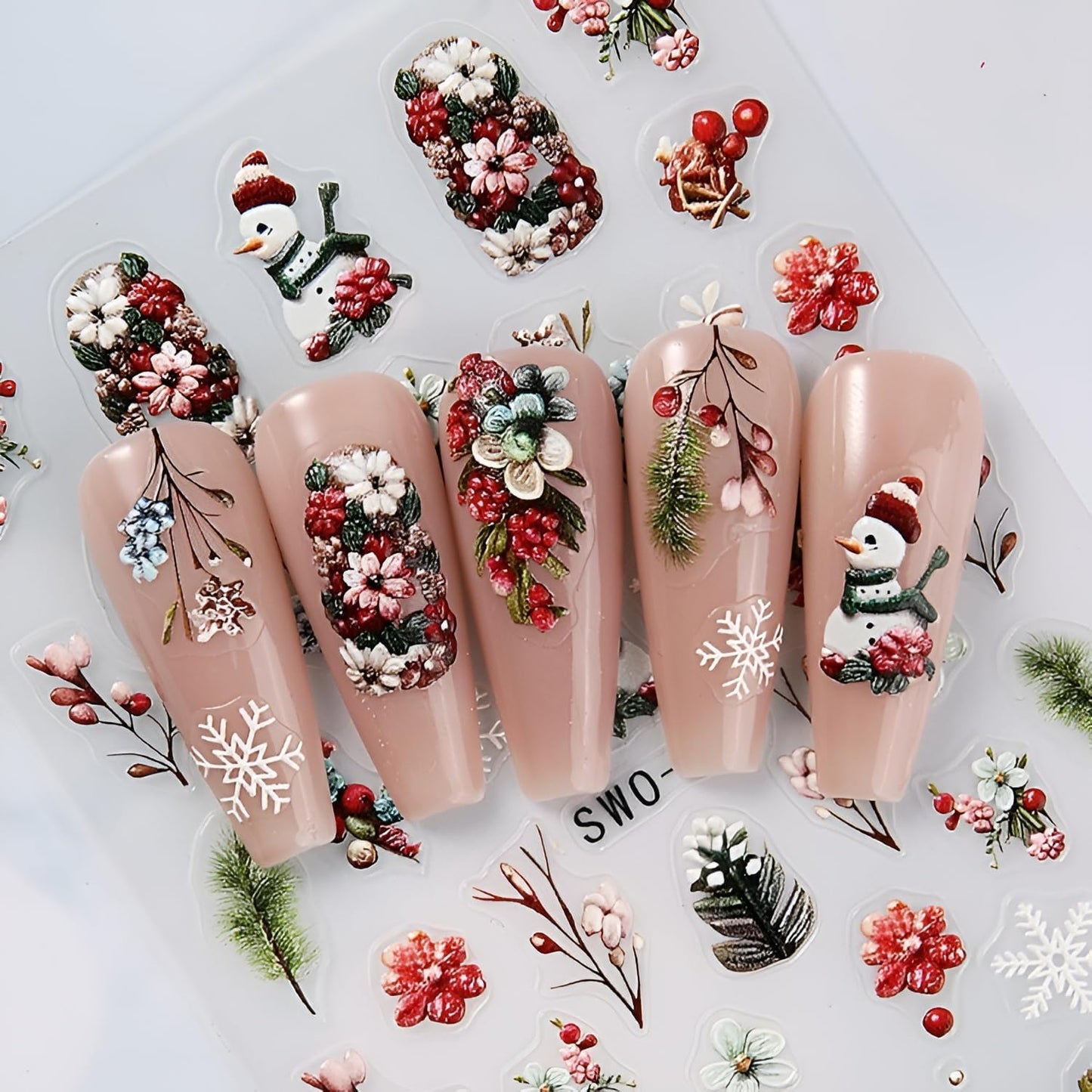 Christmas Nail Art Stickers Decals 5D Embossed Nail Decals Snowman Christmas Tree Snowflake Holiday Nail Stickers for Nail Art Xmas Nails Design Christmas Nails Supplies for Women Girls