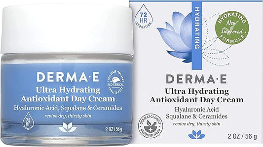 Derma E Ultra Hydrating Antioxidant Day Cream – Face Moisturizer with Hyaluronic Acid, Squalane, and Ceramides to Smooth and Nourish, Hydrating Face Moisturizer for Sensitive Skin, 2 Fl Oz